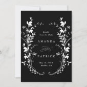 Wildblumen Silhouette Wreath Wedding Foto Black Save The Date (Vorderseite)