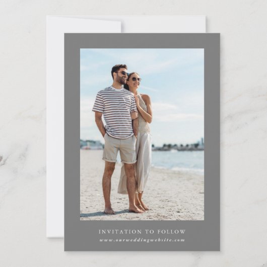 Wildblumen Silhouette Wreath Wedding Foto Grau Save The Date (Rückseite)