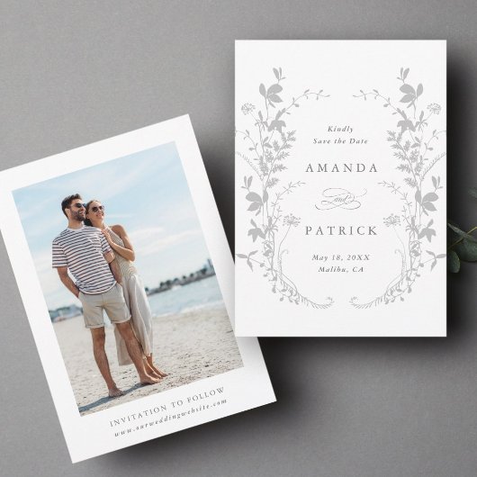 Wildblumen Silhouette Wreath Wedding Foto Grau Save The Date