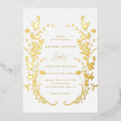 Wildblumen Silhouette Wreath Wedding Gold Folieneinladung (Vorderseite)