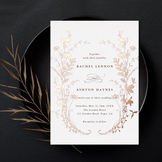 Wildblumen Silhouette Wreath Wedding Rose Gold Folieneinladung