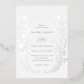 Wildblumen Silhouette Wreath Wedding Silver Folieneinladung (Vorderseite)