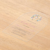 Wildblumen Silver Cross Pink Script Girl Taufe Acryleinladungen (Ablage )