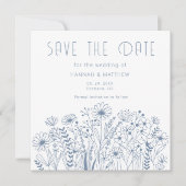 Wildblumen Simple Boho Dusty Blue Wedding Save The Date (Vorderseite)