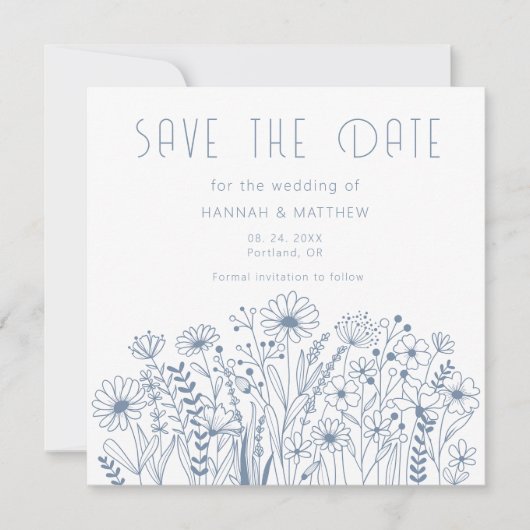 Wildblumen Simple Boho Dusty Blue Wedding Save The Date (Vorderseite)