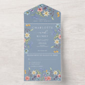 Wildblumen Simple Garden Dusty Blue Wedding All In One Einladung (Innen Boden)