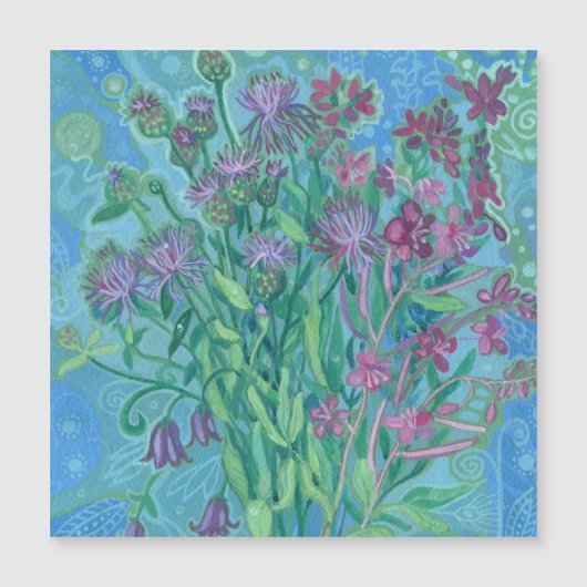 Wildblumen Sommer Blume Bouquet Blumenbemalung Magnetkarte (Vorderseite)