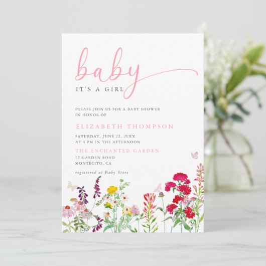 Wildblumen Sonnenblumen-Girl-Babydusche Einladung (Stehend Vorderseite)