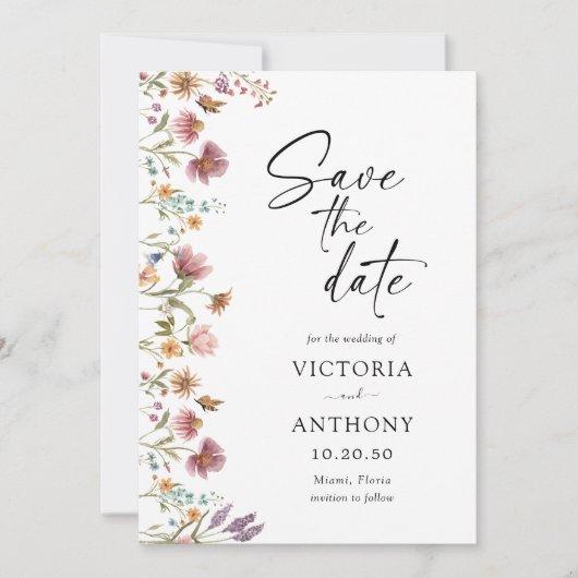 Wildblumen speichern die Datumskarten Save The Date (Vorderseite)