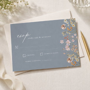 Wildblumen-Staubblau-Boho-Gartenhochzeit-RSVP Einladung