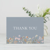 Wildblumen-Staubblau-Boho-Hochzeit Dankeskarte (Stehend Vorderseite)