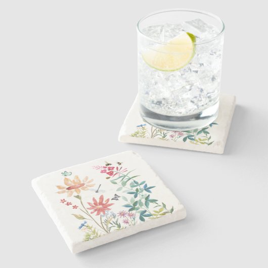 Wildblumen Steinuntersetzer (Seitenansicht)