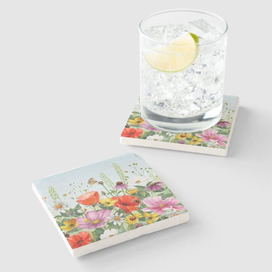 Wildblumen Steinuntersetzer (Seitenansicht)