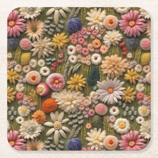 Wildblumen Stickerei Rechteckiger Pappuntersetzer (Vorderseite)