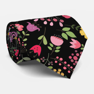 Wildblumen Stilvolles Blumendesign auf schwarz Krawatte