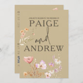 Wildblumen Tan Farmhouse Hochzeit Einladung (Vorne/Hinten)