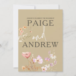 Wildblumen Tan Farmhouse Hochzeit Einladung 2