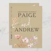 Wildblumen Tan Farmhouse Hochzeit Einladung 2 (Vorne/Hinten)