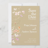 Wildblumen Tan Wedding speichern das Datum Einladung (Vorderseite)