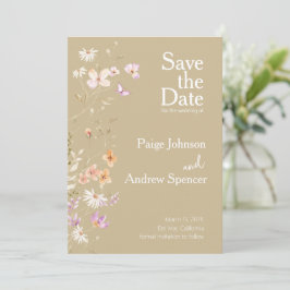 Wildblumen Tan Wedding speichern das Datum Einladung