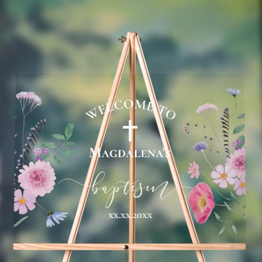 Wildblumen Taufe Begrüßungszeichen Acrylschild (Neutral)