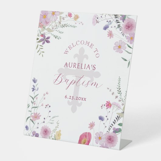 Wildblumen Taufe Begrüßungszeichen Sockelschild (Vorderseite)