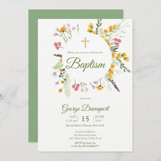 Wildblumen Taufe religiöse Veranstaltung Einladung (Vorne/Hinten)