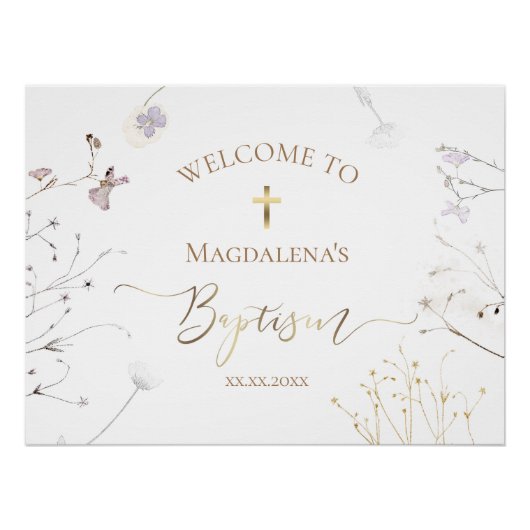 Wildblumen Taufzeichen für Baby Poster (Vorderseite)