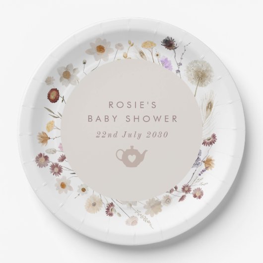 Wildblumen-Teeparty-Baby-Party Pappteller (Vorderseite)