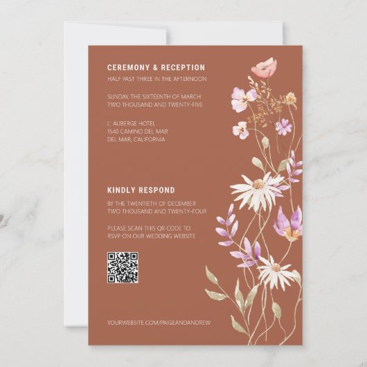 Wildblumen Teracotta Farmhouse Hochzeit Einladung (Rückseite)