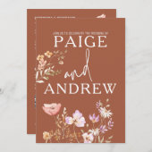 Wildblumen Teracotta Farmhouse Hochzeit Einladung (Vorne/Hinten)