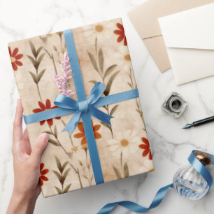 Wildblumen Terracotta Botanisches Muster Geschenkpapier
