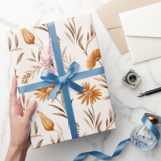 Wildblumen Terracotta Botanisches Muster Geschenkpapier (Schenken)