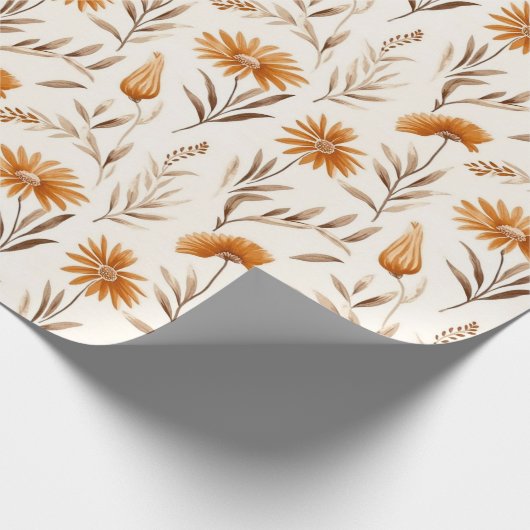 Wildblumen Terracotta Botanisches Muster Geschenkpapier (Ecke)