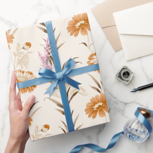 Wildblumen Terracotta Botanisches Muster Geschenkpapier (Schenken)