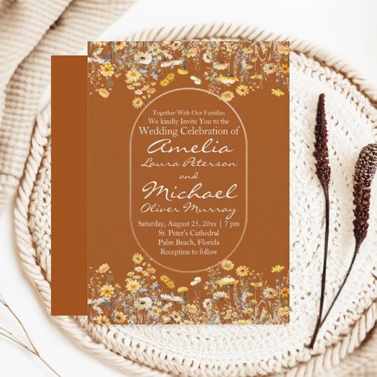 Wildblumen Terracotta Hochzeit Einladung