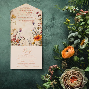 Wildblumen-Terrakotta-Blumen-Aquarell-Hochzeit All In One Einladung