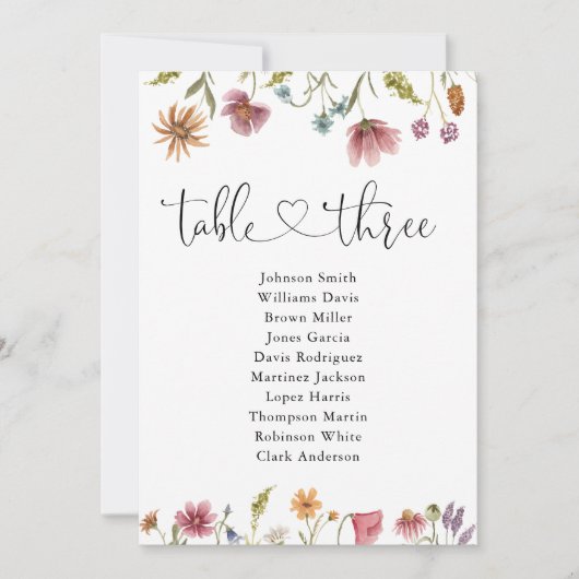 Wildblumen Tischnummer 3 Sitzplan (Vorderseite)