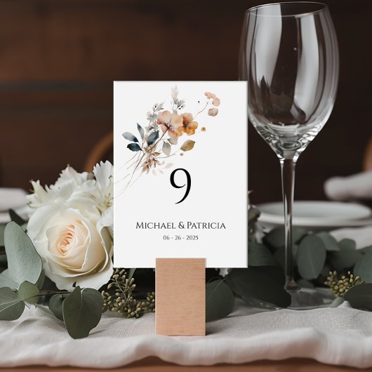 Wildblumen Tischnummer elegante Typografie