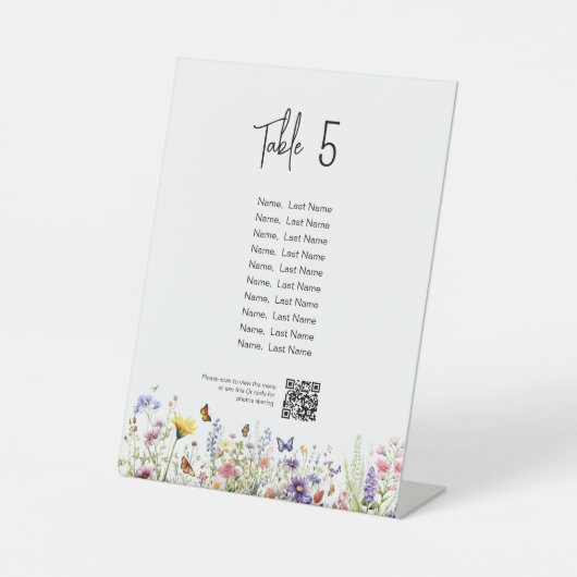 Wildblumen Tischnummer mit Gästen und qr Code Sockelschild (Vorderseite)