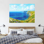 "Wildblumen über dem Meer" - Eine walisische Seeum Leinwanddruck (Insitu (Schlafzimmer))