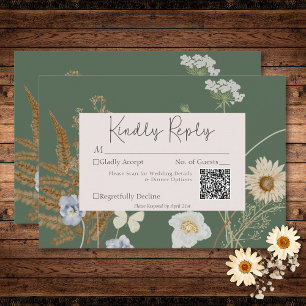 Wildblumen über den QR-Code für "Grüne Hochzeit" RSVP Karte