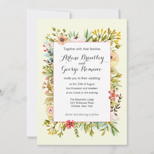 Wildblumen über die Wasserfarbe des Berges Einladung (Vorderseite)