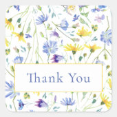 Wildblumen über Wasserfarbe Vielen Dank Quadratischer Aufkleber (Vorderseite)