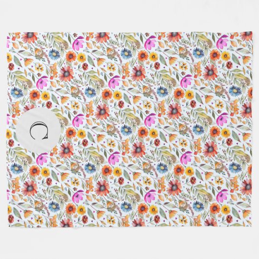 Wildblumen und Adorable Igel für den Frühjahr Fleecedecke (Vorderseite (Horizontal))