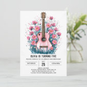 Wildblumen und Akkorde Gitarre Geburtstag Einladung (Stehend Vorderseite)