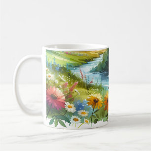 Wildblumen und Bach im Frühlings Tal Kaffeetasse