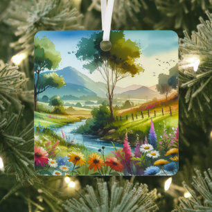 Wildblumen und Bach im Frühlings Tal Ornament Aus Metall