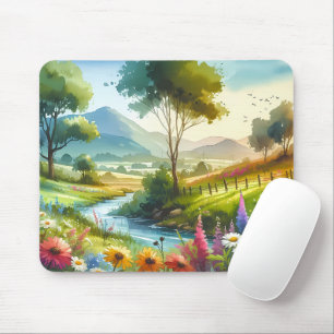 Wildblumen und Bach im Frühlingstal Mousepad