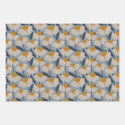 Wildblumen und Bienen Geschenkpapier Set (Vorderseite)